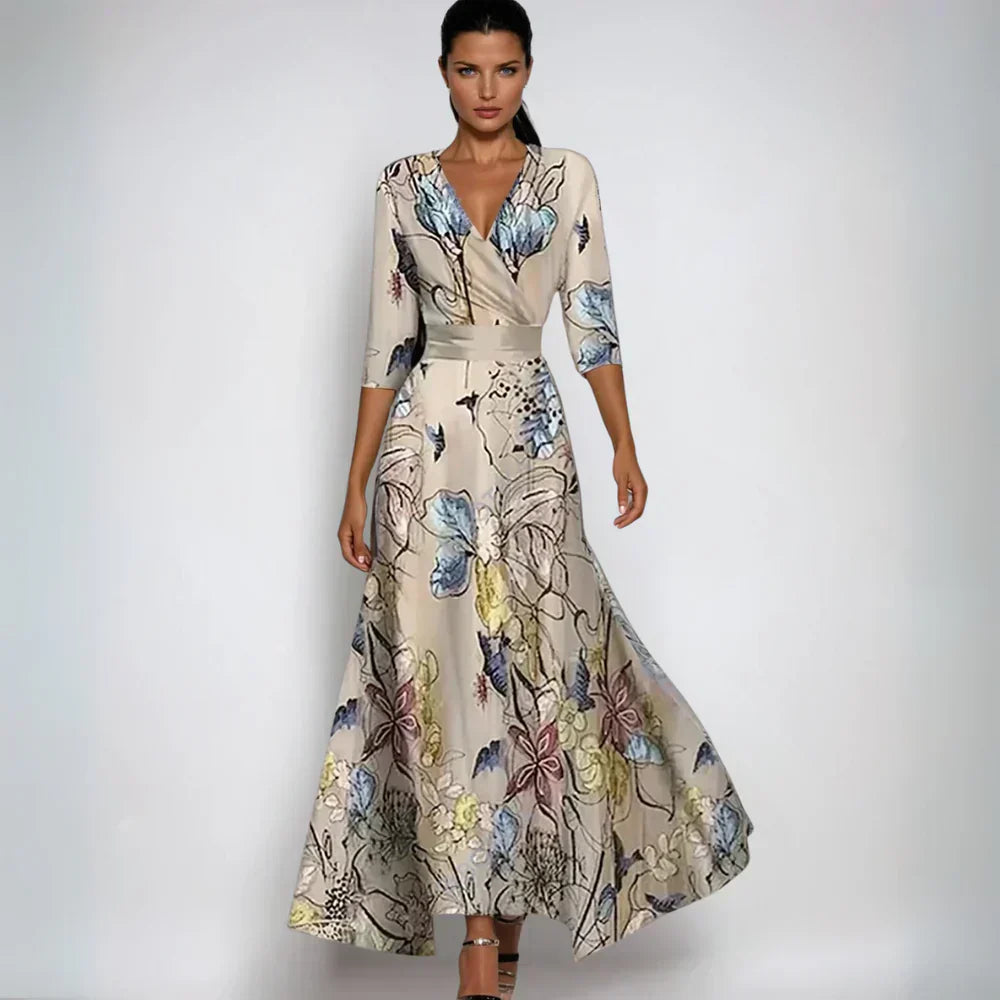 Allegra | Robe Longue Portefeuille avec Fleurs