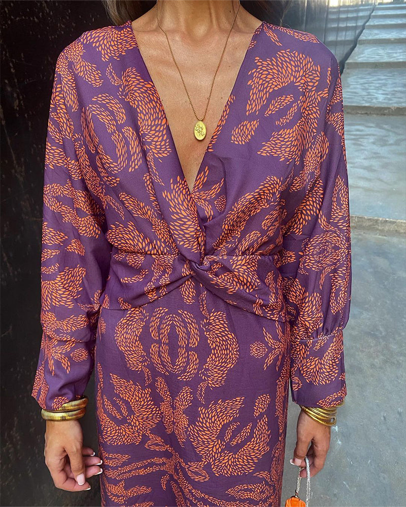 Célestine | Robe Élégante à Imprimé Vintage et Manches Longues