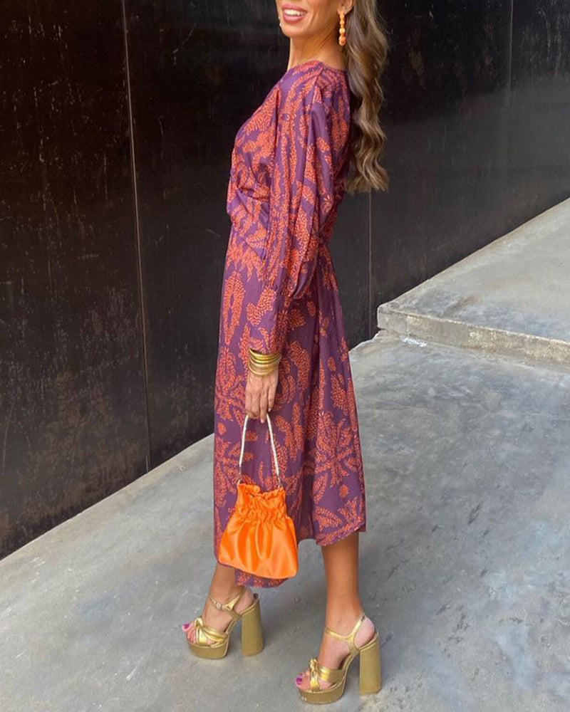 Célestine | Robe Élégante à Imprimé Vintage et Manches Longues