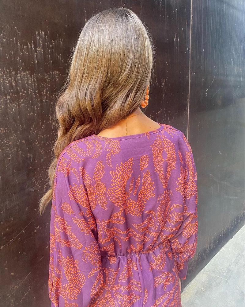 Célestine | Robe Élégante à Imprimé Vintage et Manches Longues