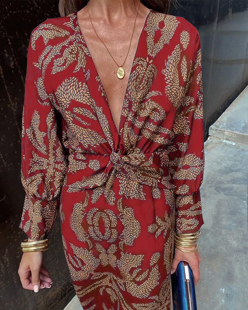 Célestine | Robe Élégante à Imprimé Vintage et Manches Longues