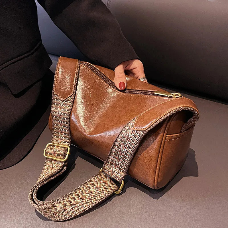 Trine™ | Vintage Læder Crossbody Veske med Vevd Justerbar Rem