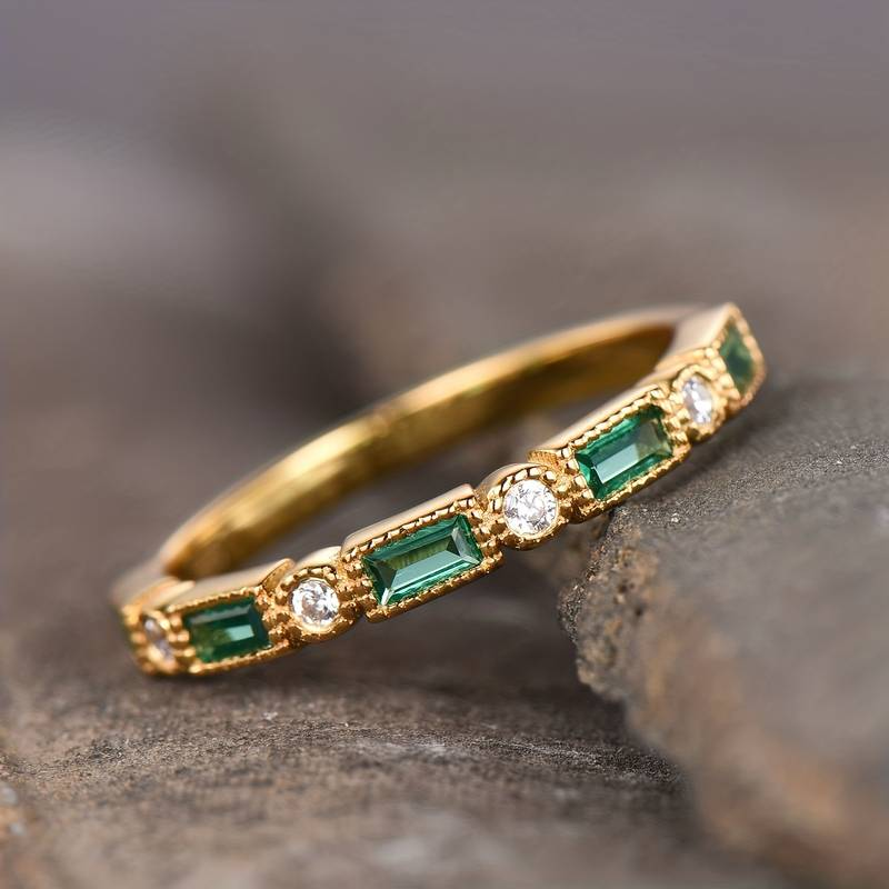 Alexa | Grønn Inlaid Zirconia Gullring
